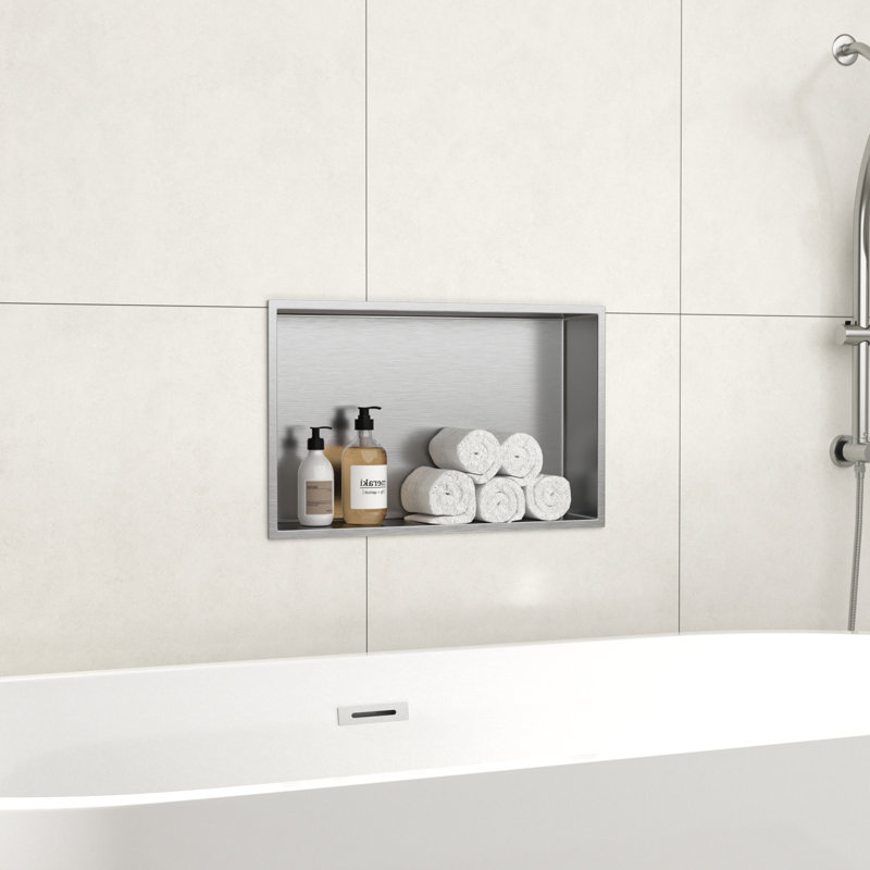 Étagère murale de niche encastrée en acier inoxydable pour rangement de salle de bain l 20 po x H 12 po, Argent