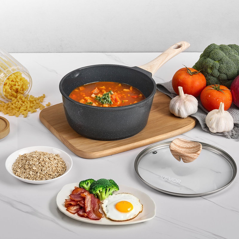 Casserole antiadhésive de 2,5 pte avec couvercle en verre et poignée amovible noir