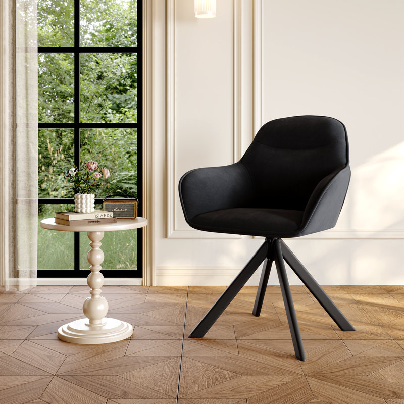 48.5cm H Swivel Upholstered Dining Chair with Ergonomic Back, Black Velvet