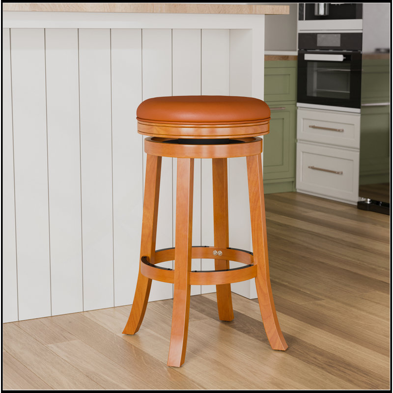 Tabouret 30 ", finition naturelle, siège en cuir