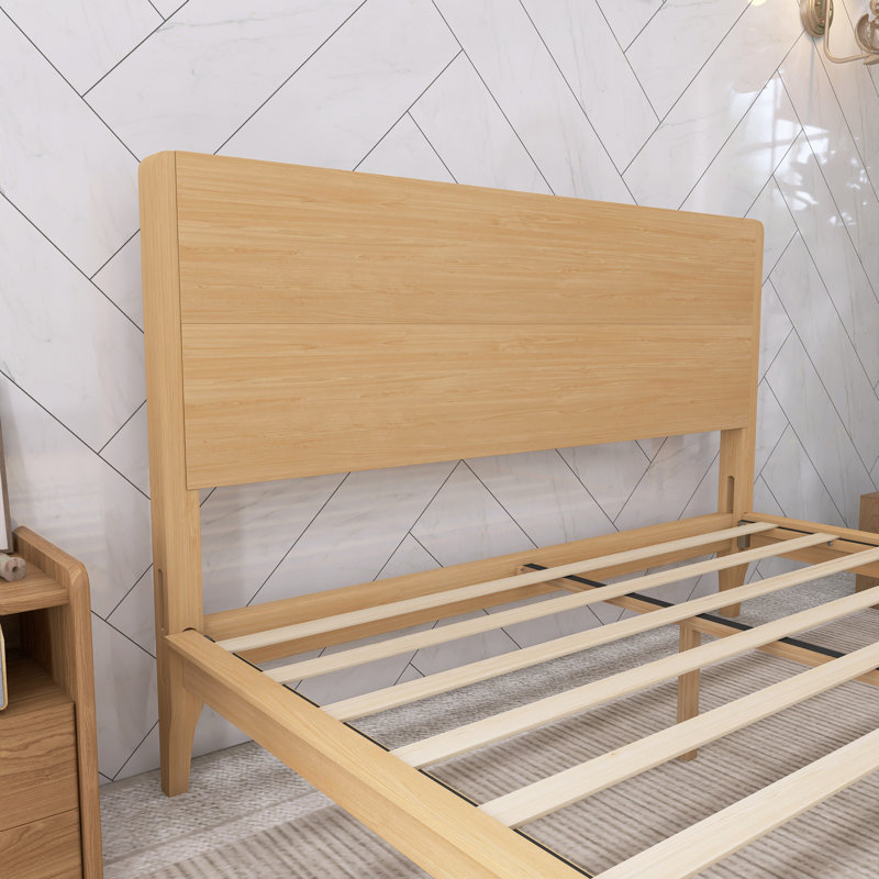 Grand lit plateforme en bois de bambou naturel, Jaune, Grand lit