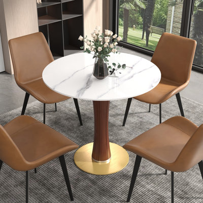 Nexus 5-Piece Modern Round Sintered Stone Conference Table Set With 4 Leather Chairs