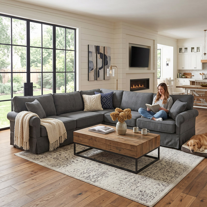 Canapé modulaire en L réversible 94 po, Dark Grey Linen
