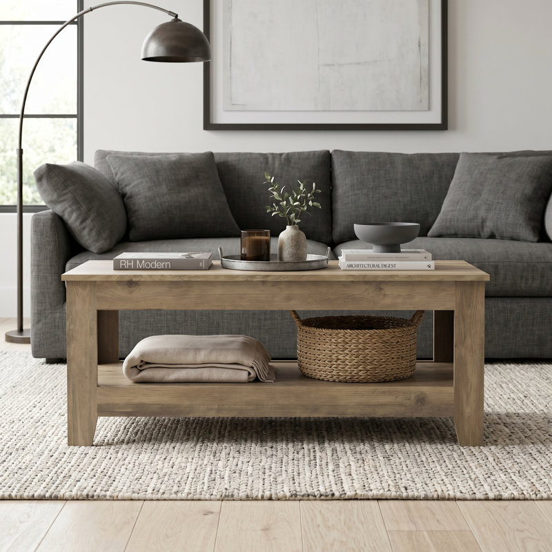 Weddel Transitional 39.4" W Rectangular Coffee Table With Open Shelf