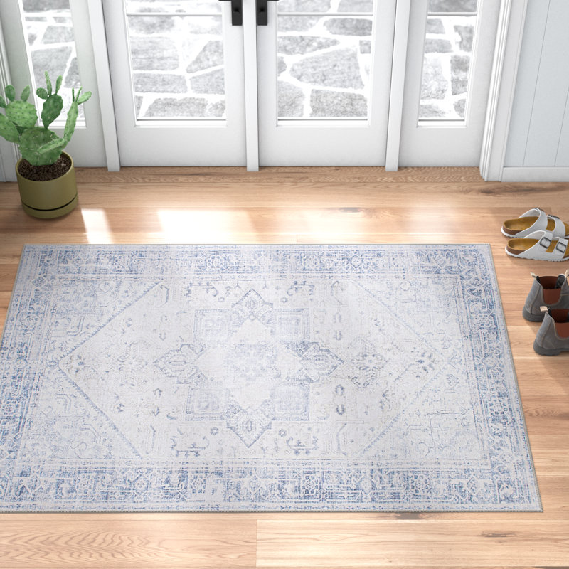 Tapis bleu / ivoire Somona, Rectangle 5 pi x 7 pi