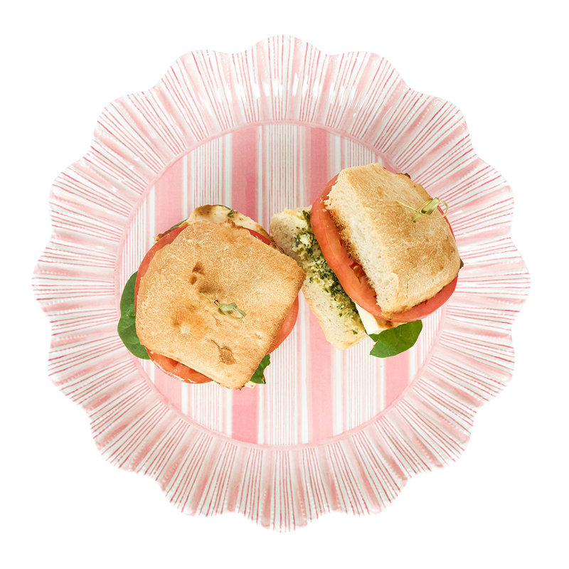 Cabana Stripe Melamine Dinner Plates, Coral