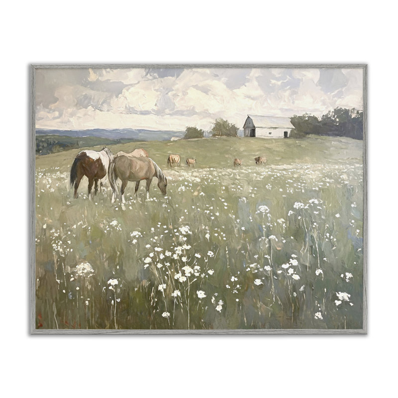 Chevaux dans les pâturages gris, estampe numérique par Ramona Murdock, H 11 po x l 14 po, Estampe numérique Farmhouse