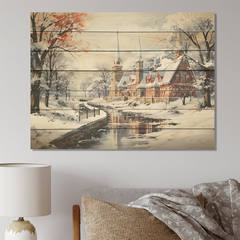 Hiver en Allemagne, paysage urbain III - Paysage d'hiver sur bois, H 30 po x l 40 po x P 0,78 po