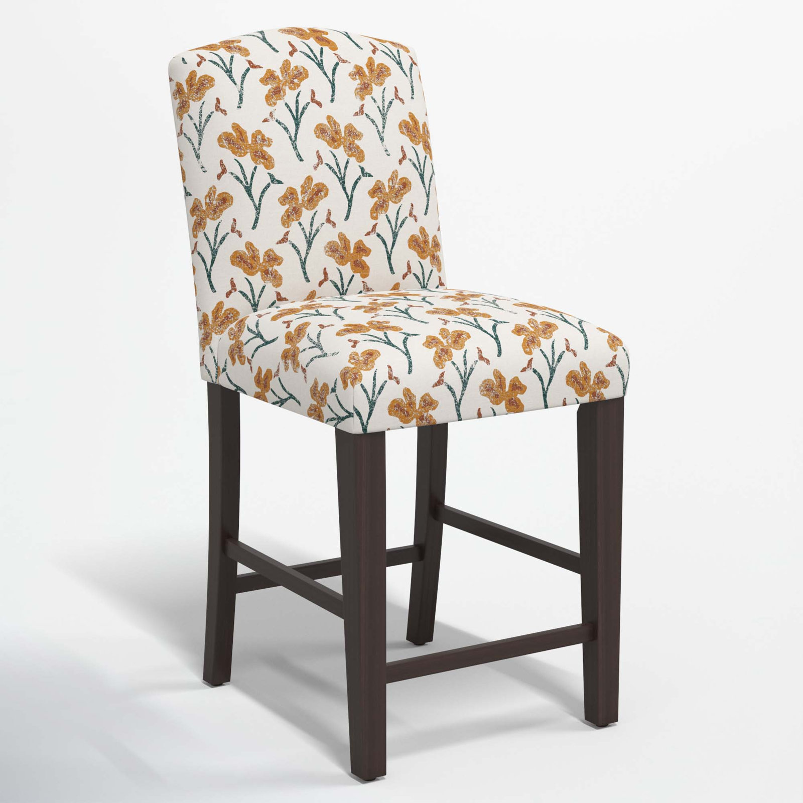 April Bar and Counter Stool, Counter Stool (26” Seat Height), Vanves Floral Ochre Teal, Black Wood