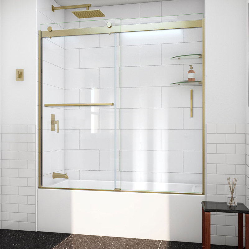 Sapphire-V 56cm W x 62cm H Frameless Tub Door with, Gold/Clear
