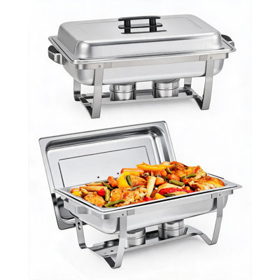 Chafing Dishes for Buffet Set of 2, 8QT Buffet Servers and Warmers Set with Lid & Foldable Frame, Rectangular Stainless Steel Chafer Food Warmer for Parties Wedding Catering Supplies, Silver