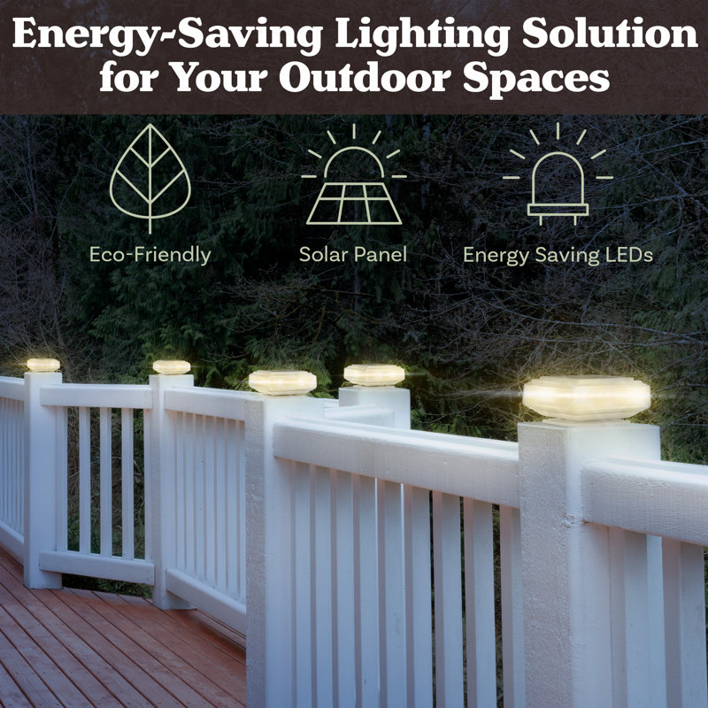 Solar Post Cap Lights - 2-Pack Warm Black Fence Lights Solar Powered Deck Lights - Waterproof LED 6x6, 5x5, or 4x4 Post Solar Lights for Wooden or Vinyl Fence Post Caps by Pure Garden (Black)