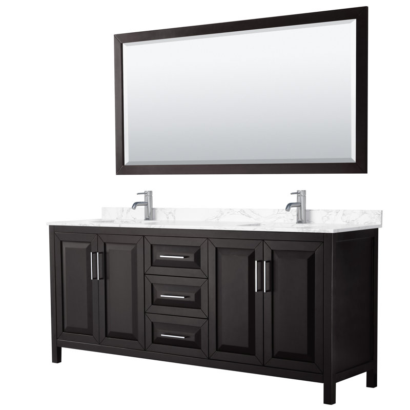 Daria 72" Double Bathroom Vanity Set with Mirror, Dark Gray, Polished Chrome, 80"