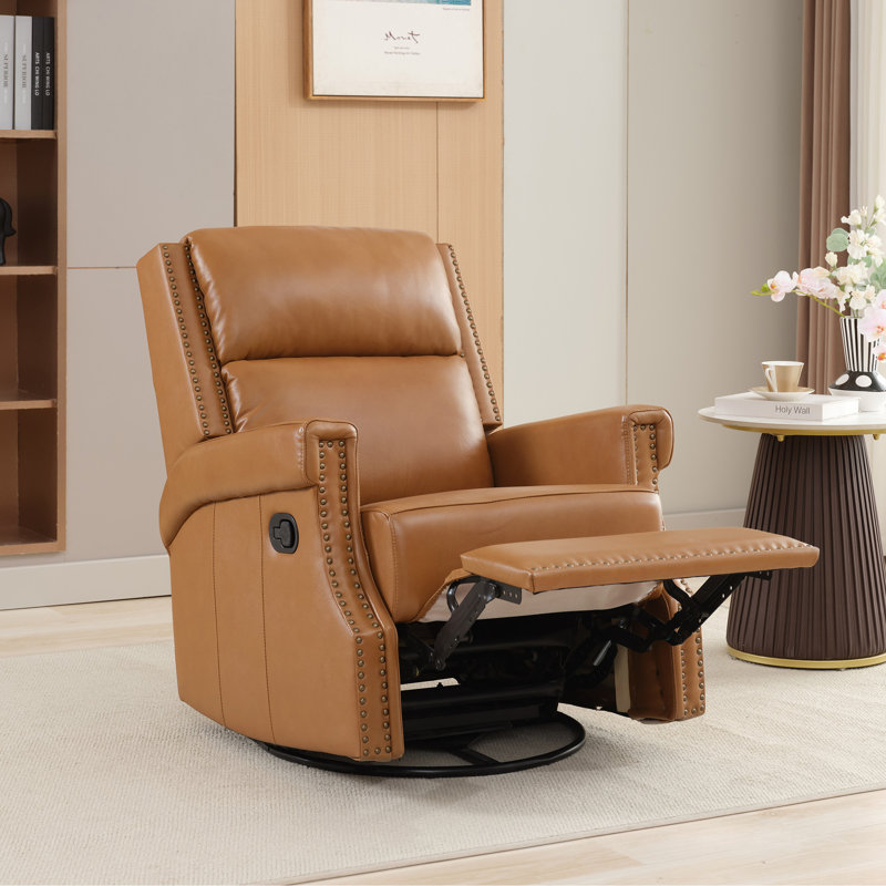 Fauteuil inclinable et berçant en cuir véritable (ensemble de 2), Chameau