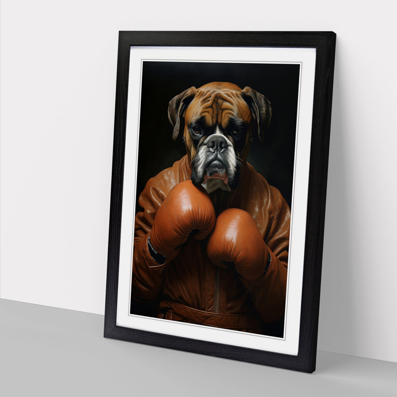 Boxer Dog Classicism - Single Picture Frame Print on Wood, 34cm H x 25cm W x 2cm D, Black