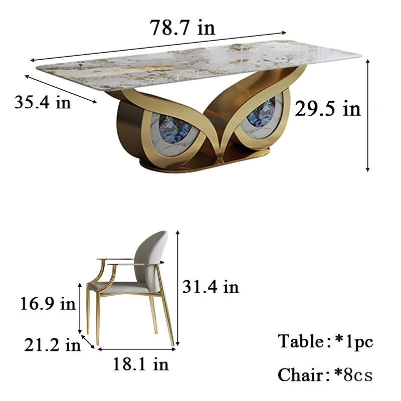 Ensemble de salle à manger Creative Rock Plate, Blanc / gris, H 29,5 po x L 78,7 po x l 35,4 po