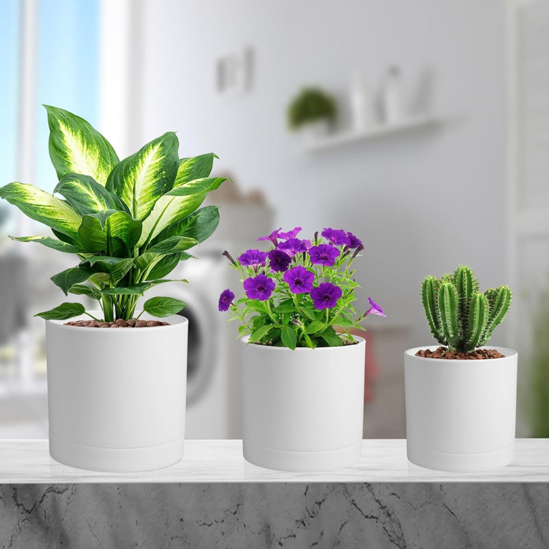Paquet de 5 pots de plantes en plastique blanc 7 / 6,5 / 6/5/4 pouces