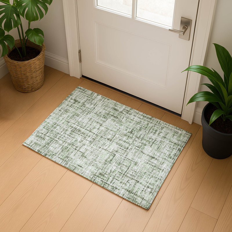 Premium Machine Washable Mayfield AMF2130 Striped Rug, 1'8" x 2'6", Green