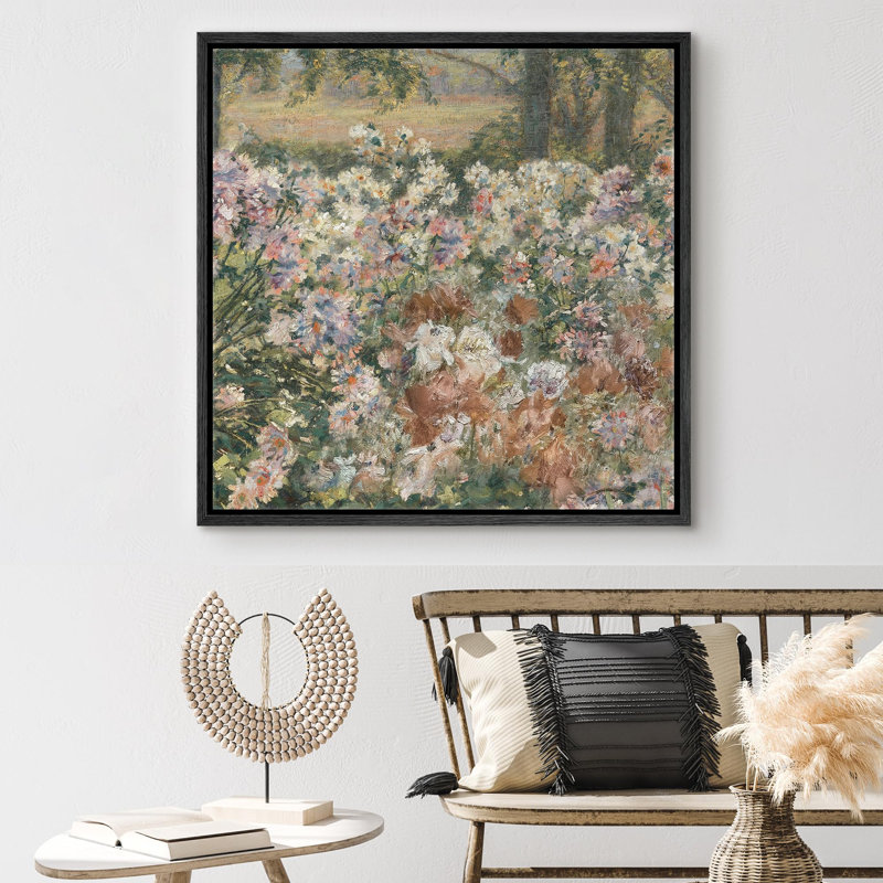 «Vintage Blossoming Garden Impressionist Flower Field Illustration Rustic French Country», H 16 po x l 16 po, Noir