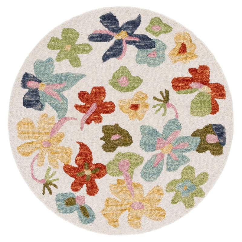 Jardin Hand Tufted Wool; Cotton Floral Indoor Rug, Round 4'