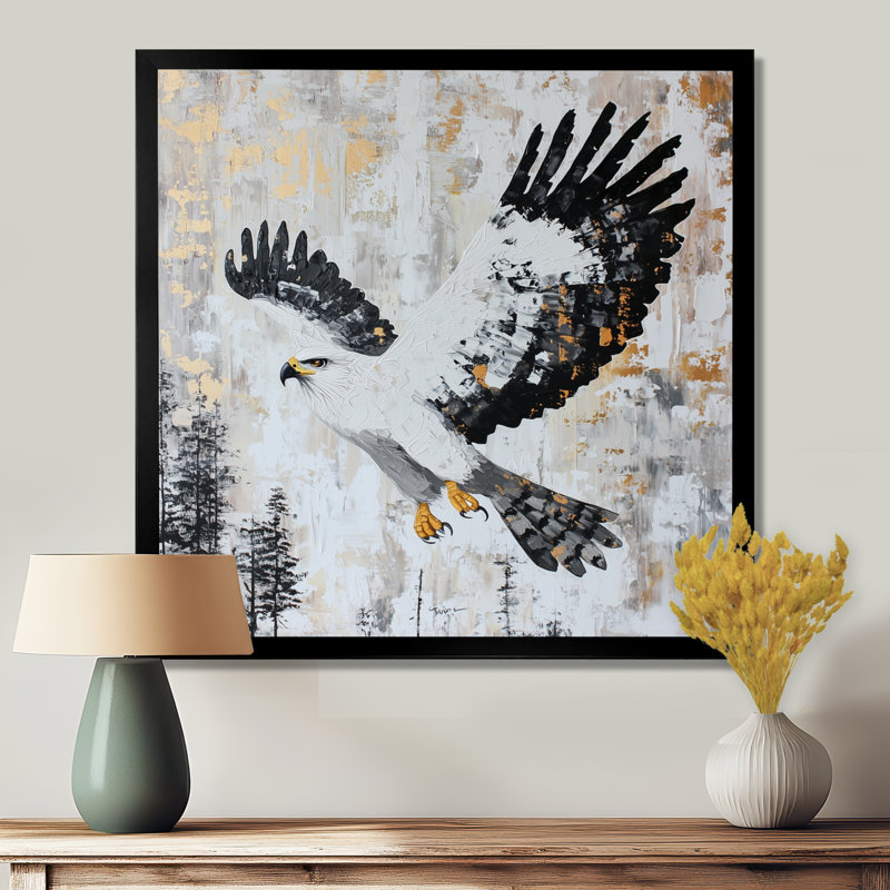 Hawk Soaring Over The Mountains I - Hawk, reproduction sur toile, Reproduction encadrée, H 30 po x l 30 po, Noir