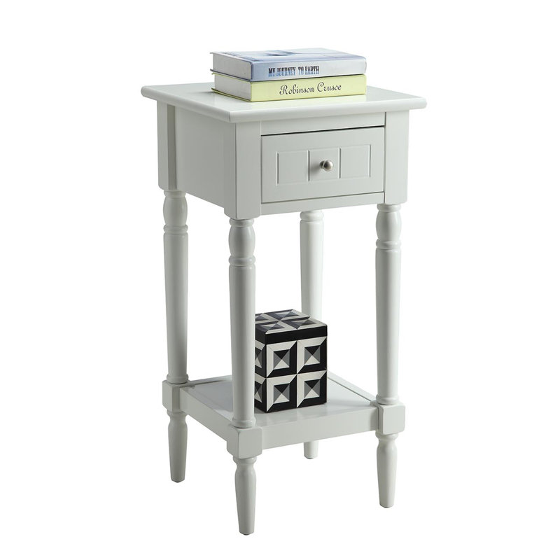 Mayall End Table With Drawer and Solid Wood Legs, White