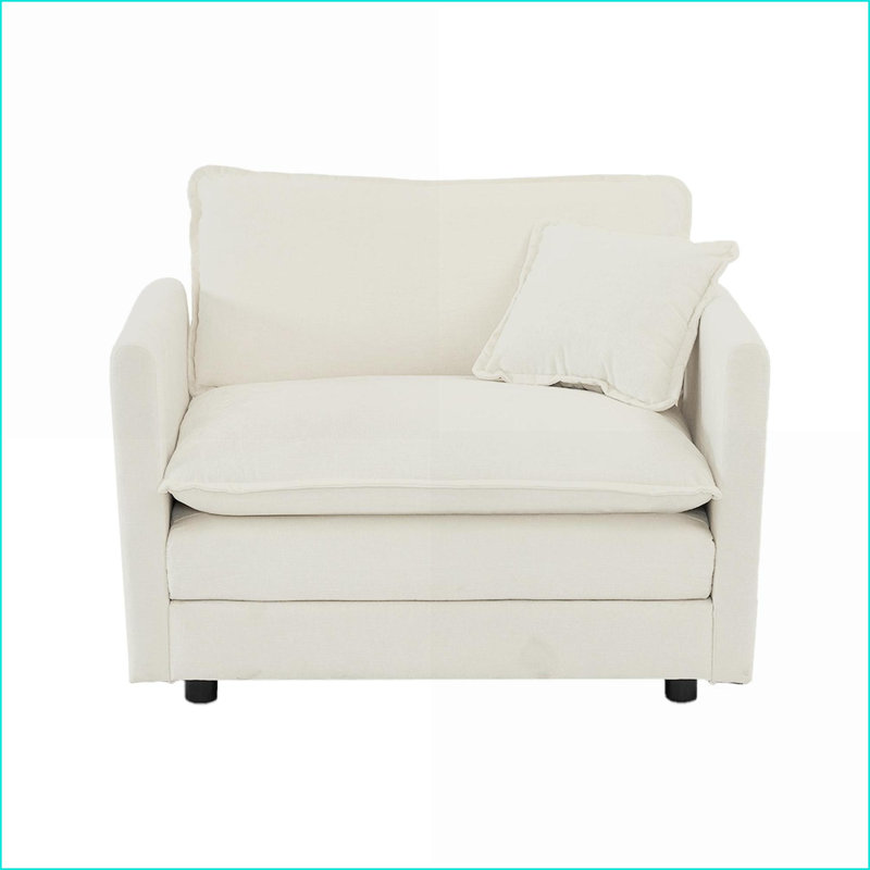 Canapés à siège simple pour salon, chambre, bureau à domicile | Chenille blanche neige | Bois massif | Comprend un coussin décoratif | Blanc | Chenille