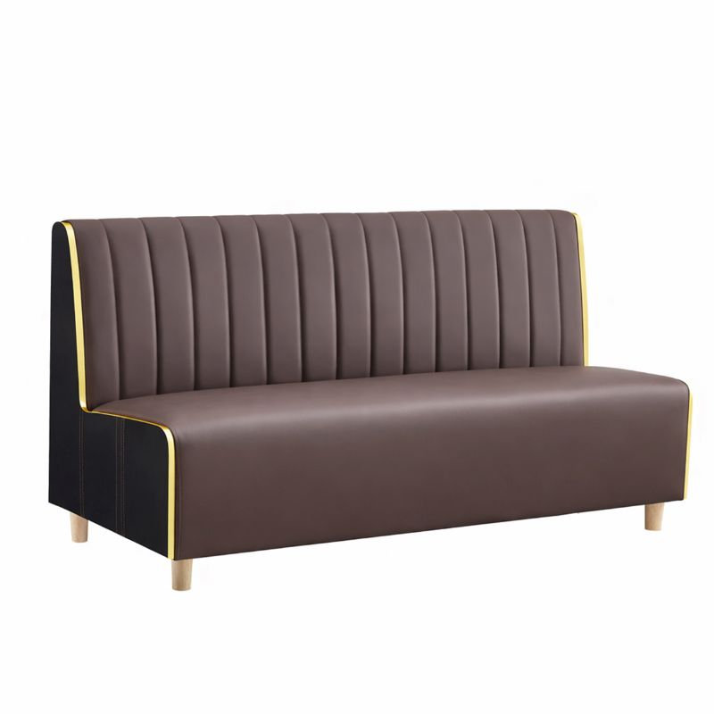 Cabine simple en mélamine L 72 po x H 35 po avec dossier à rainures verticales et siège en vinyle brun rembourré et panneau latéral à motif de marbre noir