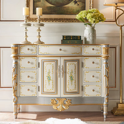 European Hand-Painted Accent Cabinet Sideboard