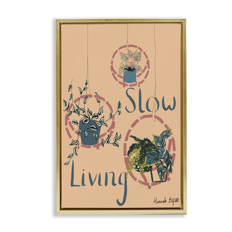 Toile flottante encadrée «Slow Living & Plants» par Hannah Byatt, H 25 po x l 17 po, Cadre flottant métallique doré