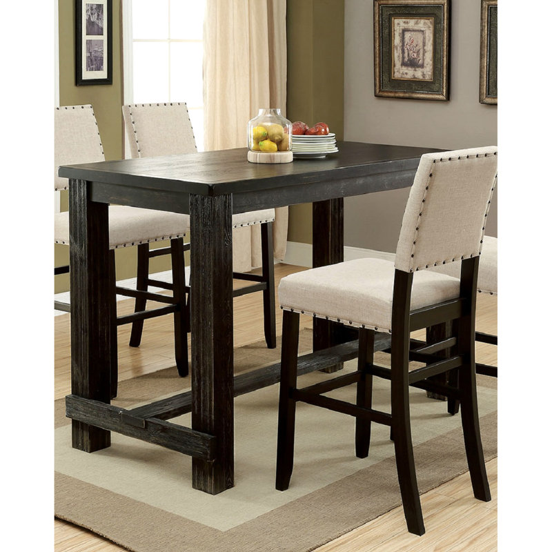 Table de bar rustique pour salle à manger, noire antique, construction en bois massif, hauteur idéale pour la maison