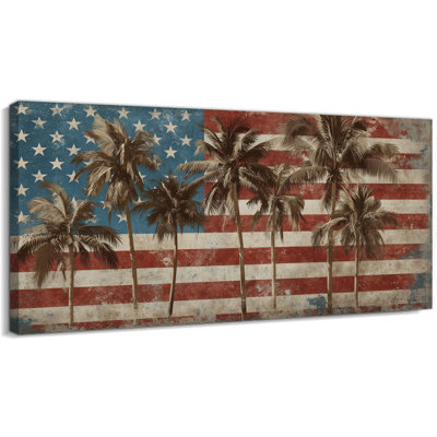 Patriotic Wall Art, American Flag Wall Art 4th of July Wall Decor, Palm Tree American Flag Canvas, Patriotic Prints for Americana Home Decor 12" × 24"