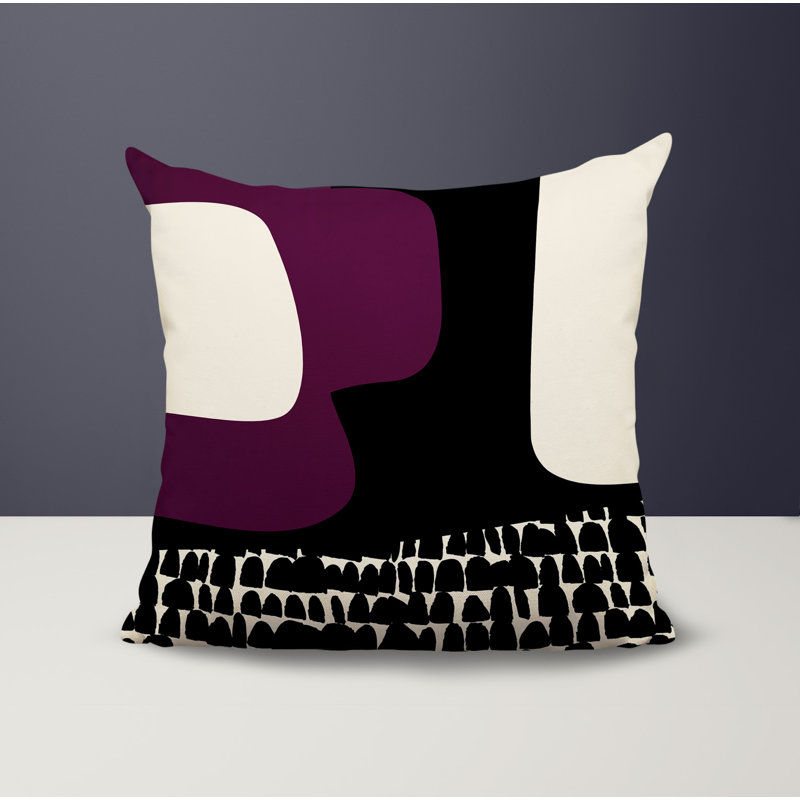 Coussin carré intérieur / extérieur pia, H 15 po x l 15 po, Purple/Black/Off-White