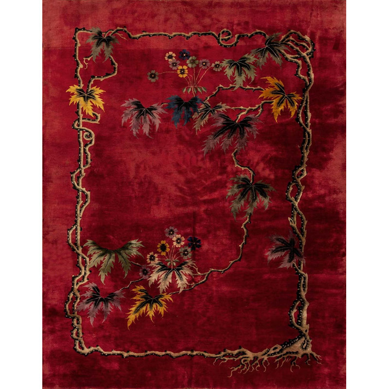 Hand Knotted Wool Area Rug in Red