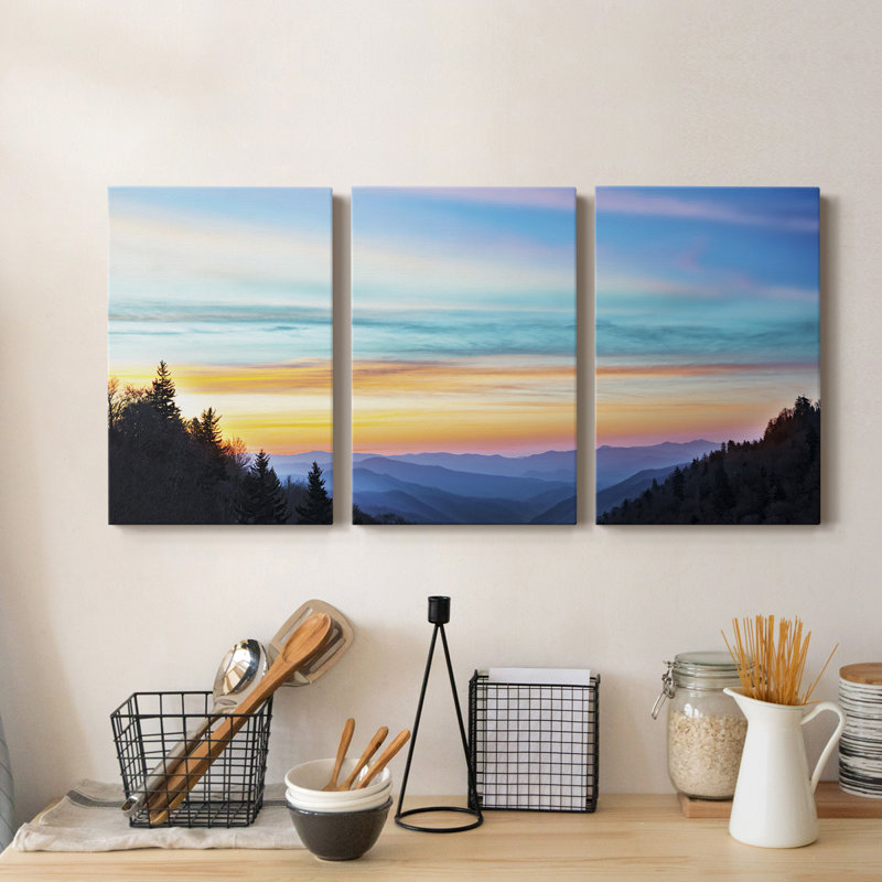 River Valley Sundown - Toile tendue avec châssis de qualité supérieure - Prêt à être accroché, H 27 po x l 54 po x P 1 po