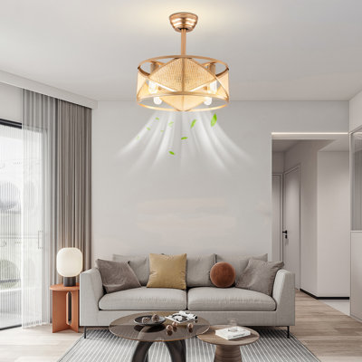 Ventilateur de plafond 18 po avec lumière, ventilateur silencieux à télécommande à 6 vitesses avec moteur réversible pour chambre à coucher et salon