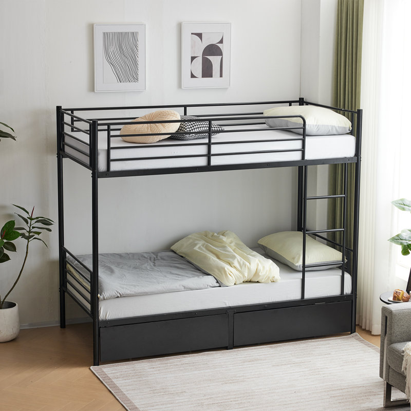 Single (3') Bunk Bed with Storage Included with Built-in Ladder Included, Black