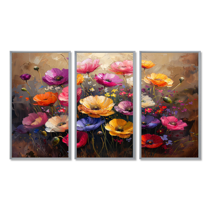 Ensemble de salon Stotfold - Poppies Wall Art, H 28 po x l 36 po x P 1 po, Toile argentée avec cadre flottant