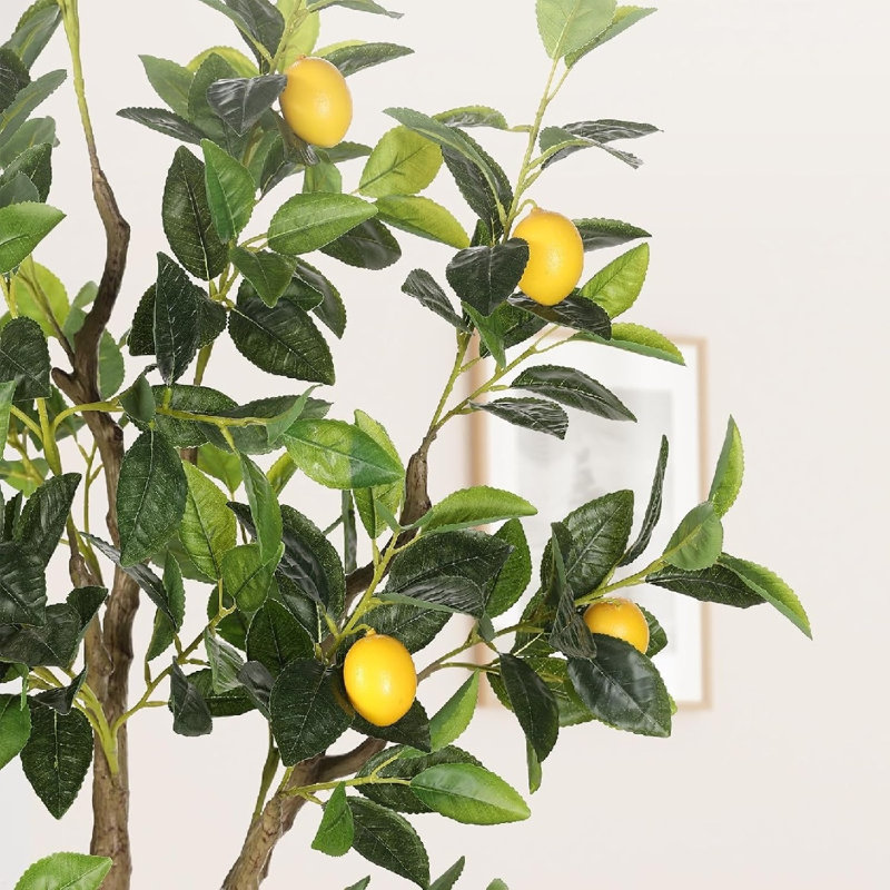 Citronnier artificiel avec pot pour décor de cuisine de bureau à domicile, 25 x 25 x 60, blanc