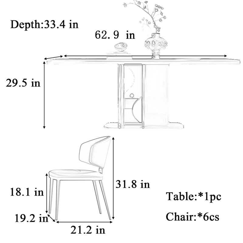 Table et chaise de luxe Deluxe Sense Simple Light, H 29,5 po x L 62,9 po x l 33,4 po, Blanc