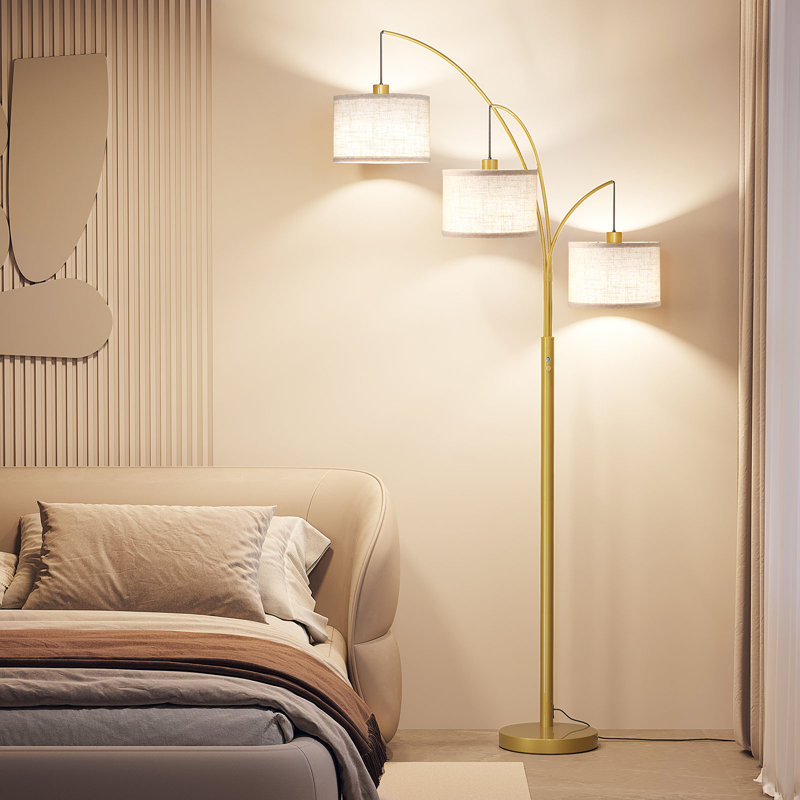 Lampe sur pied à arc 3 lumières Bidal, Doré