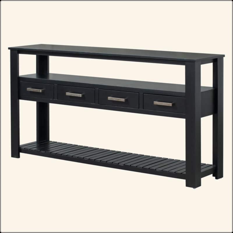 Table console moderne pour salon avec 4 tiroirs et 2 tablettes, Noir
