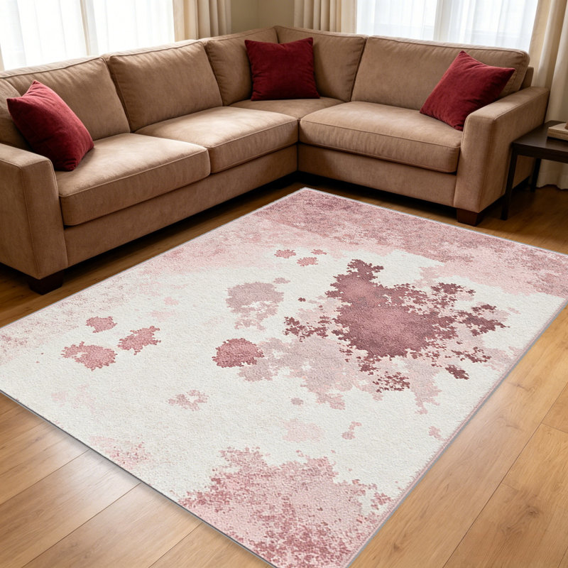 Abstract Ink Wash Pink carpet-easy to clean, machine-washable, soft and comfortable; suitable for door mats, kitchens, living rooms, bedrooms, corridors, and laundry areas. Easy to clean, durable carpet for home decoration.