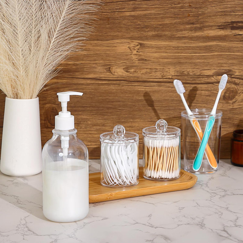 Ensemble de distributeur de savon de salle de bain 4 pièces, distributeur de savon, porte-brosse à dents, 2 bocaux à support, style bohème
