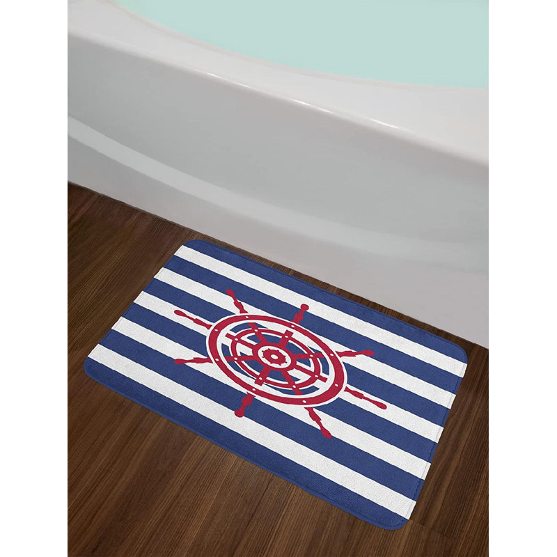 Tapis de bain rouge bleu marine Ships Wheel
