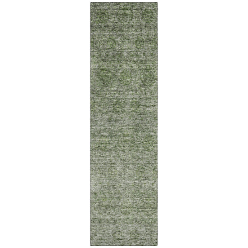 Glenra Green Washable Indoor-Outdoor Rug - , 2'3" x 7'6"