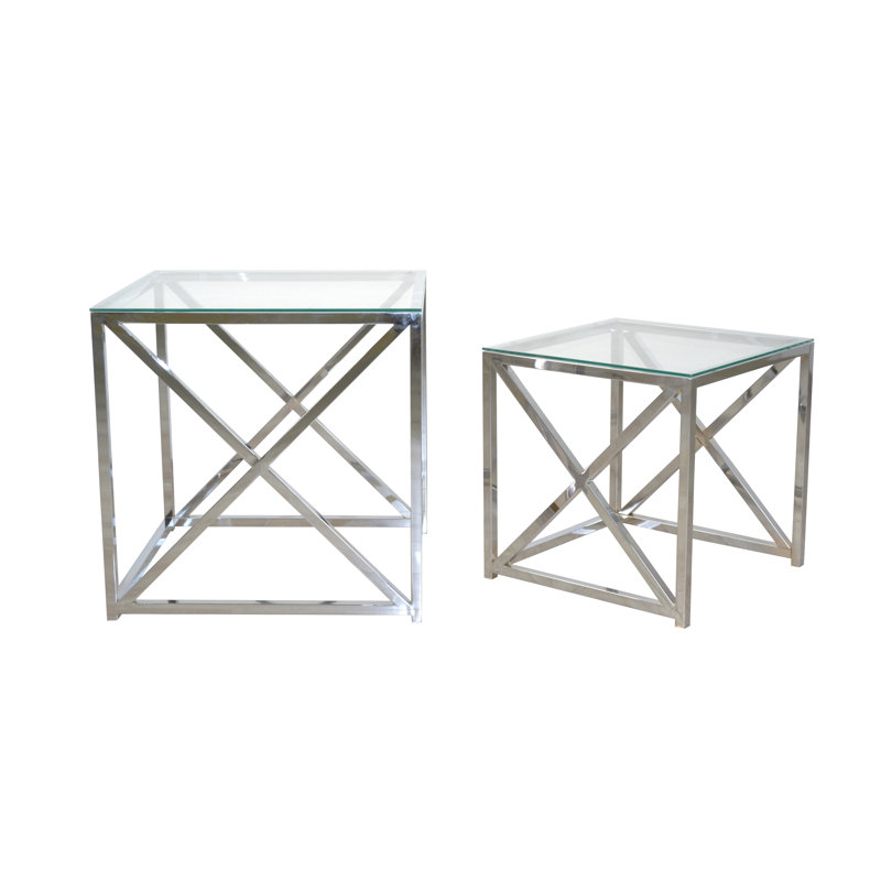 Nishank Glass Top Cross Legs Nest Of Tables