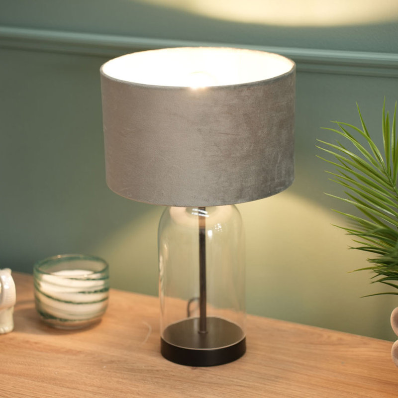 Glass Desk Lamp, Black, Grey, 45" H x 25" W x 25" D