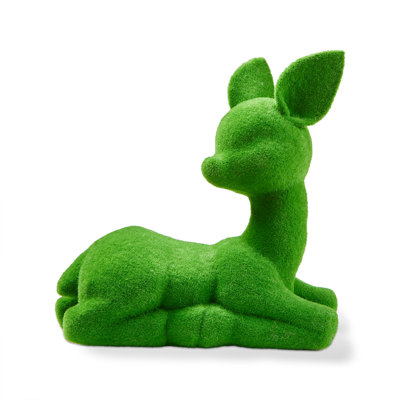 Flocked Sitting Deer Decor Green Styrofoam Christmas