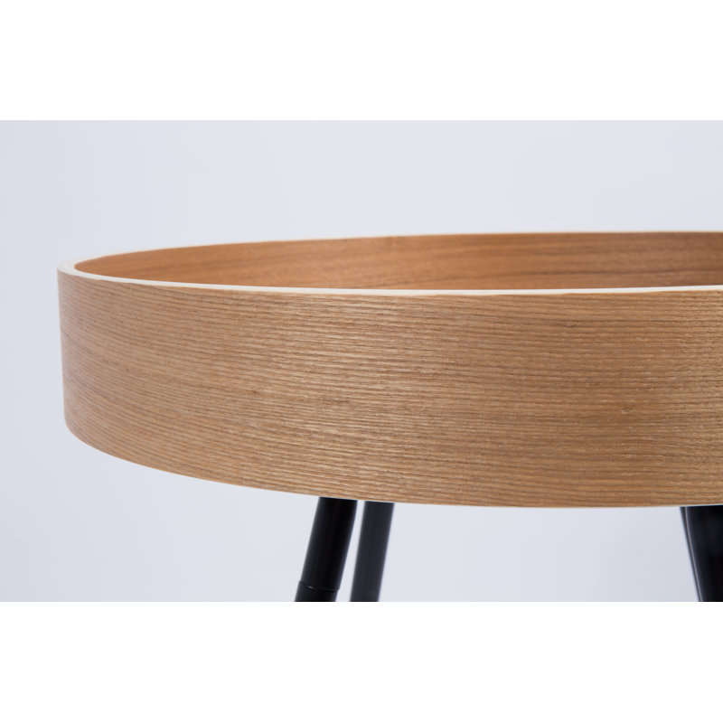 Round Brown MDF Tray Top End Table with Black Metal Legs